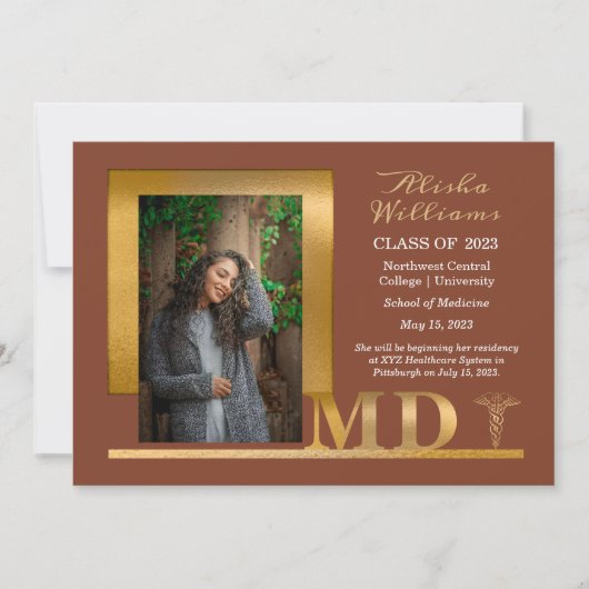 Classy Elegant Gold MD Caduceus 1 Foto Terracotta Aankondiging (Voorkant)