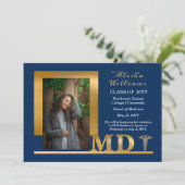 Classy Elegant Gold MD Caduceus 1 Photo Blue Aankondiging (Staand voorkant)