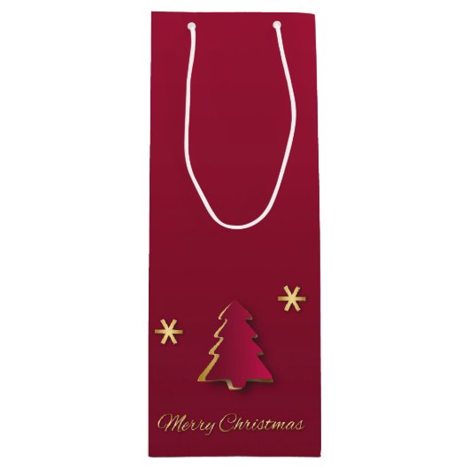 Classy Elegant Gold Red-kerstboom Wijn Cadeautas (Voorkant)