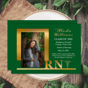 Classy Elegant Gold RN Caduceus 1 Foto Dk Green Aankondiging