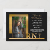 Classy Elegant Gold RN Caduceus 1 Photo Black Aankondiging (Voorkant)