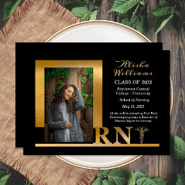 Classy Elegant Gold RN Caduceus 1 Photo Black Aankondiging
