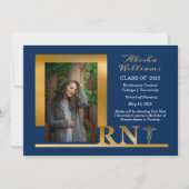 Classy Elegant Gold RN Caduceus 1 Photo Blue Aankondiging (Voorkant)