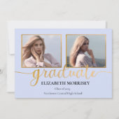 Classy Elegant Gold Script Text Afstuderen 3 Foto Aankondiging (Voorkant)