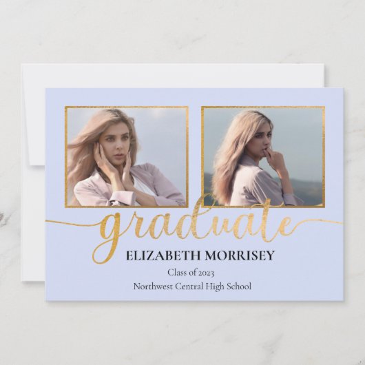 Classy Elegant Gold Script Text Afstuderen 3 Foto Aankondiging (Voorkant)