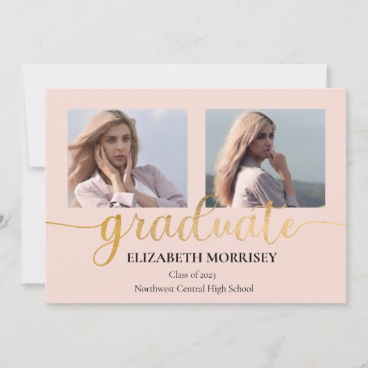 Classy Elegant Gold Script Text Afstuderen 3 Foto Aankondiging (Voorkant)