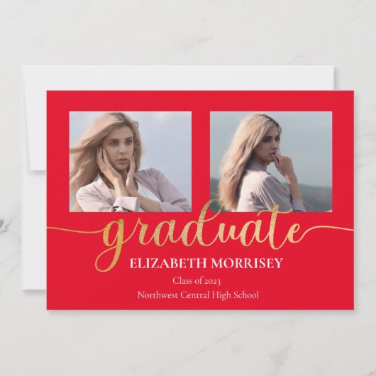 Classy Elegant Gold Script Text Afstuderen 3 Foto Aankondiging (Voorkant)