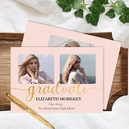 Classy Elegant Gold Script Text Afstuderen 3 Foto Aankondiging