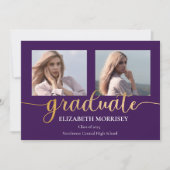 Classy Elegant Gold Script Text Afstuderen 3 Foto Aankondiging (Voorkant)