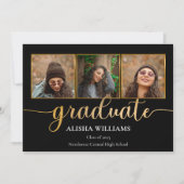 Classy Elegant Gold Script Text Afstuderen 4 Foto Aankondiging (Voorkant)