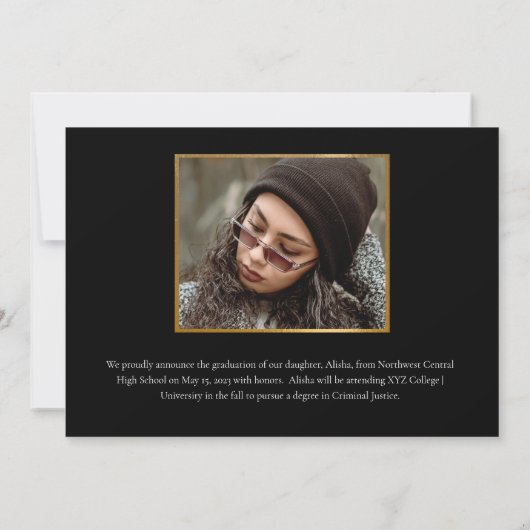 Classy Elegant Gold Script Text Afstuderen 4 Foto Aankondiging (Achterkant)