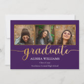 Classy Elegant Gold Script Text Afstuderen 4 Foto Aankondiging (Voorkant)