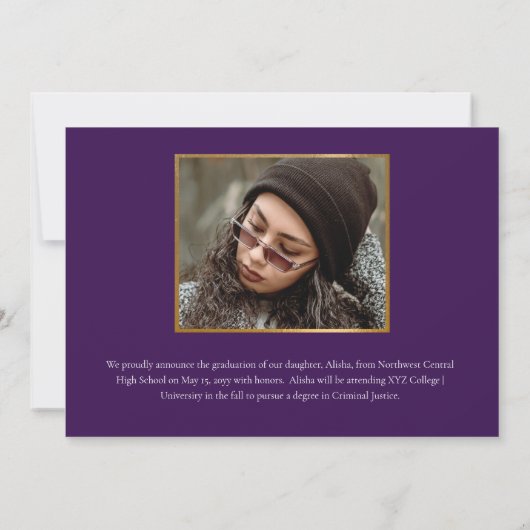 Classy Elegant Gold Script Text Afstuderen 4 Foto Aankondiging (Achterkant)