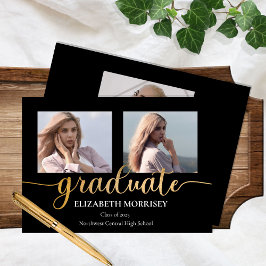 Classy Elegant Gold Script Text Graduate 3 Photo Aankondiging