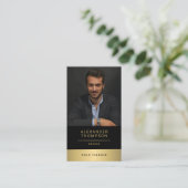 Classy Elegant Gold Stripe CEO Professional Foto Visitekaartje (Staand voorkant)