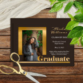 Classy Elegant Gold Text Afstuderen 1 Foto Brown Aankondiging
