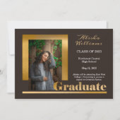 Classy Elegant Gold Text Afstuderen 1 Foto Brown Aankondiging (Voorkant)