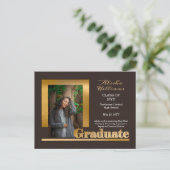 Classy Elegant Gold Text Afstuderen 1 Foto Brown Briefkaart (Staand voorkant)