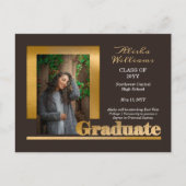 Classy Elegant Gold Text Afstuderen 1 Foto Brown Briefkaart (Voorkant)