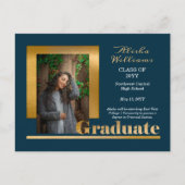 Classy Elegant Gold Text Afstuderen 1 Foto Dk Blau Briefkaart (Voorkant)