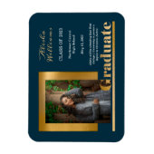 Classy Elegant Gold Text Afstuderen 1 Foto Dk Blau Magneet (Verticaal)