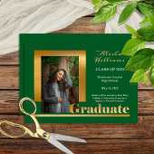Classy Elegant Gold Text Afstuderen 1 Foto groen Aankondiging