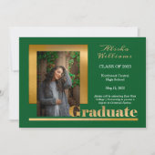 Classy Elegant Gold Text Afstuderen 1 Foto groen Aankondiging (Voorkant)