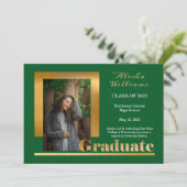 Classy Elegant Gold Text Afstuderen 1 Foto groen Aankondiging (Staand voorkant)
