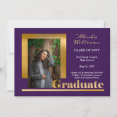 Classy Elegant Gold Text Afstuderen 1 Foto Paars Aankondiging (Voorkant)