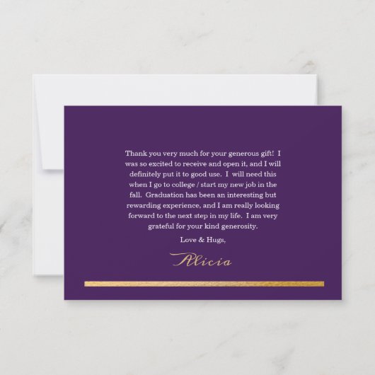 Classy Elegant Gold Text Afstuderen 1 Foto Paars Bedankkaart (Achterkant)
