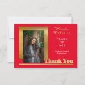 Classy Elegant Gold Text Afstuderen 1 Foto rood Bedankkaart (Voorkant)