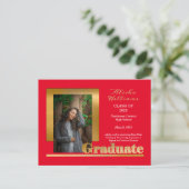 Classy Elegant Gold Text Afstuderen 1 Foto rood Briefkaart (Staand voorkant)