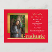 Classy Elegant Gold Text Afstuderen 1 Foto rood Briefkaart (Voorkant)