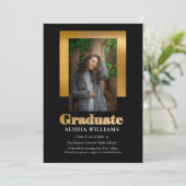 Classy Elegant Gold Text Afstuderen 1 Foto zwart Aankondiging (Staand voorkant)