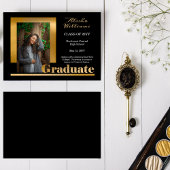 Classy Elegant Gold Text Afstuderen 1 Foto zwart Aankondiging