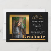 Classy Elegant Gold Text Afstuderen 1 Foto zwart Aankondiging (Voorkant)