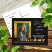 Classy Elegant Gold Text Afstuderen 1 Foto zwart Briefkaart