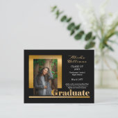Classy Elegant Gold Text Afstuderen 1 Foto zwart Briefkaart (Staand voorkant)