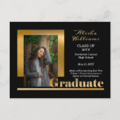 Classy Elegant Gold Text Afstuderen 1 Foto zwart Briefkaart (Voorkant)