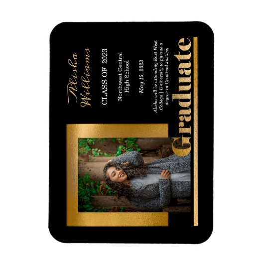 Classy Elegant Gold Text Afstuderen 1 Foto zwart Magneet (Verticaal)