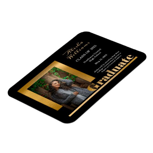 Classy Elegant Gold Text Afstuderen 1 Foto zwart Magneet (Linkerzijde)