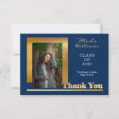 Classy Elegant Gold Text Afstuderen 1 Photo DK Blu Bedankkaart (Voorkant)