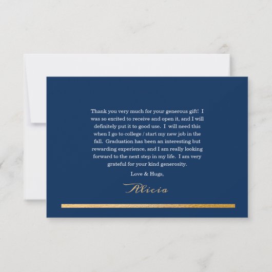 Classy Elegant Gold Text Afstuderen 1 Photo DK Blu Bedankkaart (Achterkant)