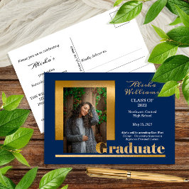 Classy Elegant Gold Text Afstuderen 1 Photo DK Blu Briefkaart