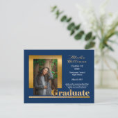 Classy Elegant Gold Text Afstuderen 1 Photo DK Blu Briefkaart (Staand voorkant)