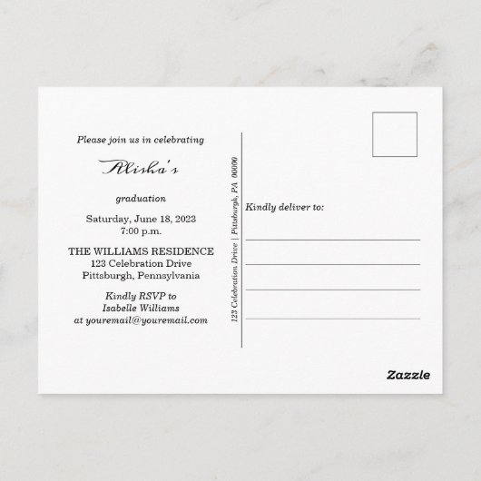 Classy Elegant Gold Text Afstuderen 1 Photo DK Blu Briefkaart (Achterkant)