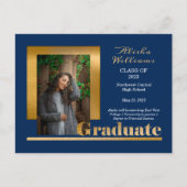 Classy Elegant Gold Text Afstuderen 1 Photo DK Blu Briefkaart (Voorkant)
