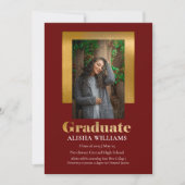 Classy Elegant Gold Text Afstuderen 1 Photo Maroon Aankondiging (Voorkant)