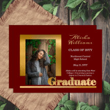 Classy Elegant Gold Text Afstuderen 1 Photo Maroon
