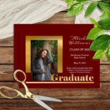 Classy Elegant Gold Text Afstuderen 1 Photo Maroon